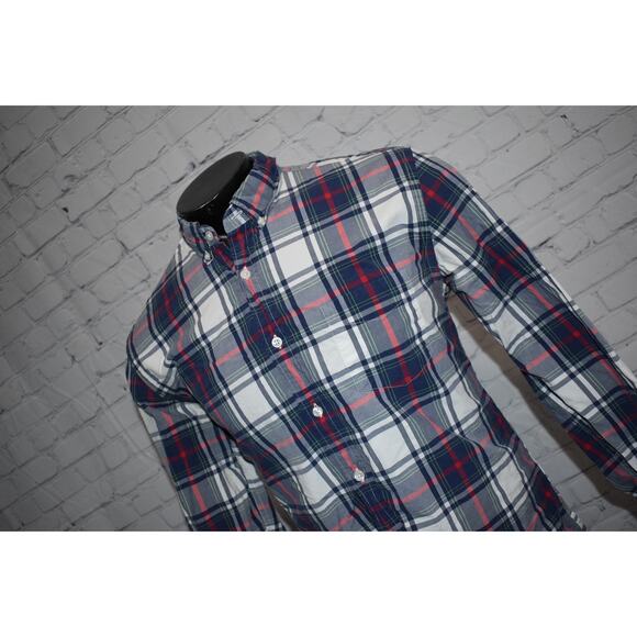 J Crew Dress Shirt Button Up Men Size Large Tartan Blue Red Plaids Cotton - Picture 3 of 5